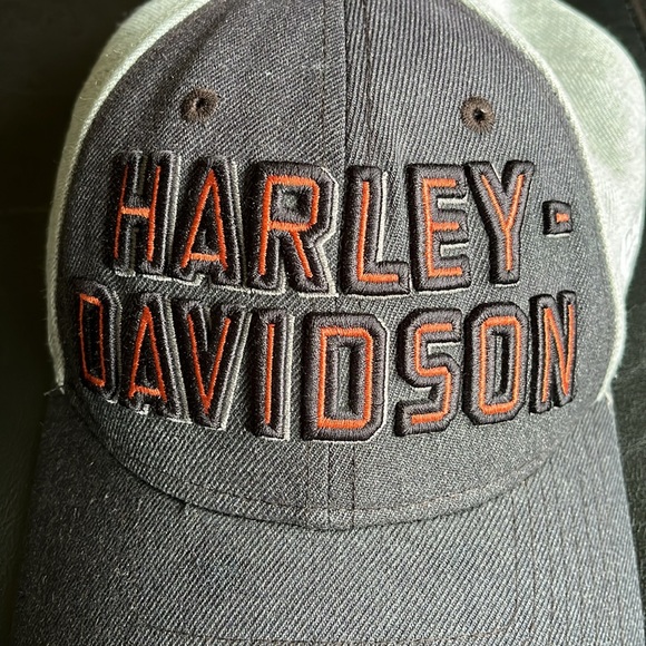 NEW ERA HARLEY-DAVIDSON snap back hat. GUC. 2-toned grey and orange. One size. - Picture 4 of 8